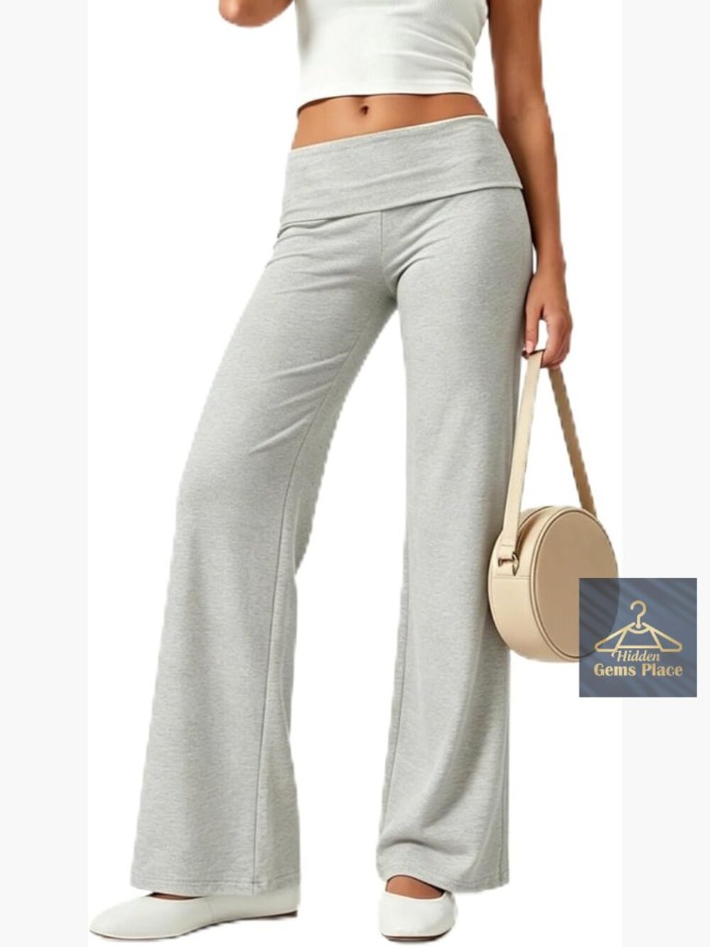 Fold Over Yoga Pants Low Rise Straight Leg Sweatpants Y2k Stretchy Lounge